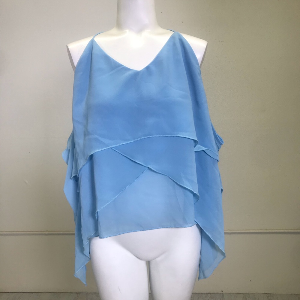 Fanco Blue Ruffle Cold Shoulder Top